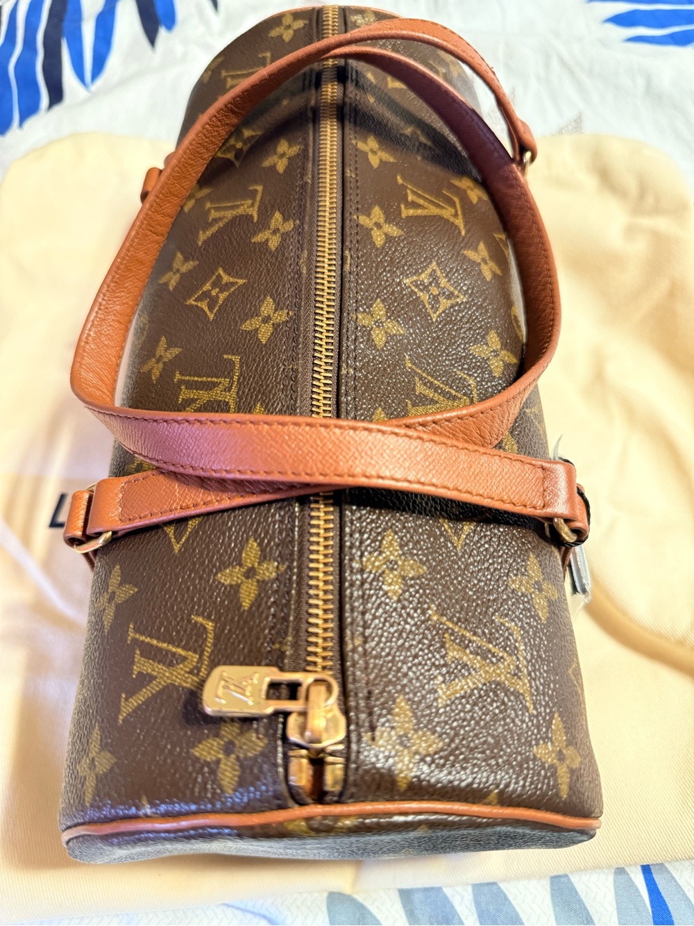 Louis Vuitton Brown Monogram Papillon Bag with Tan Straps